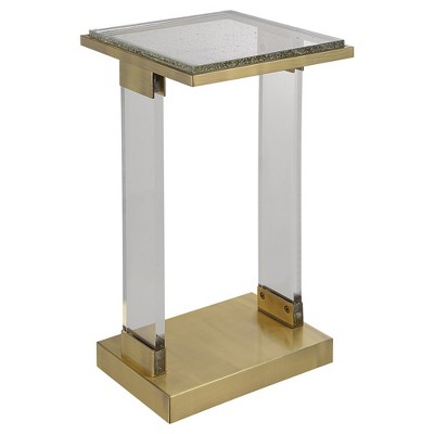Gold and Clear Glass Square Accent Table
