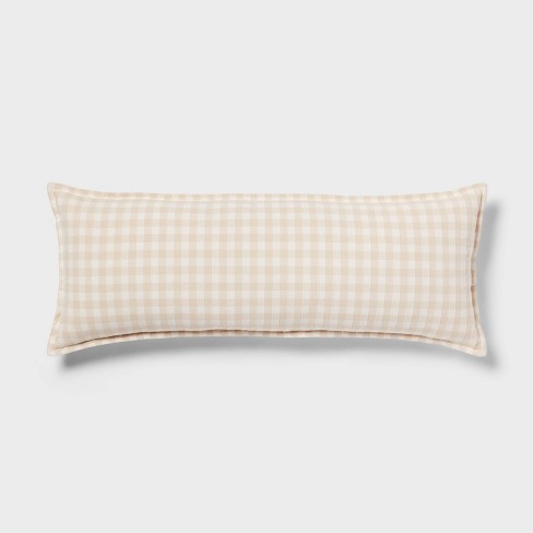 Gingham Os Oblong Dec Pillow Khaki ivory Threshold Cotton Rectangle Lumbar Support Indoor Use Target