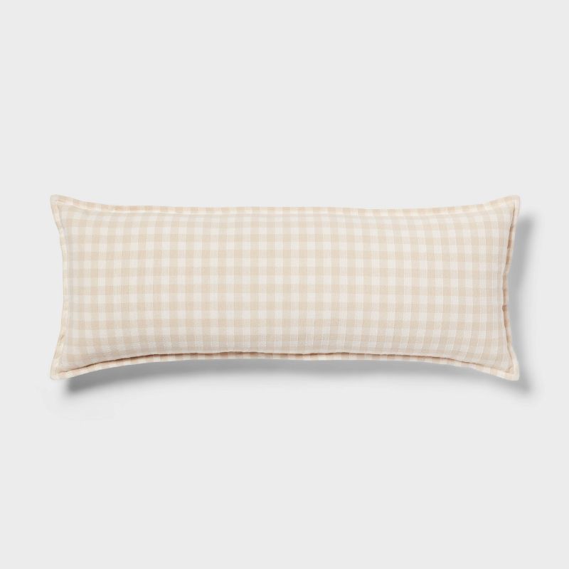 Gingham OS Oblong Dec Pillow Khaki/Ivory - Threshold&#8482;, 1 of 6