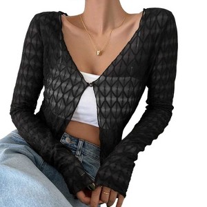 Women's Sheer Mesh Open Front Cardigan, Long Sleeve Irregular Hem