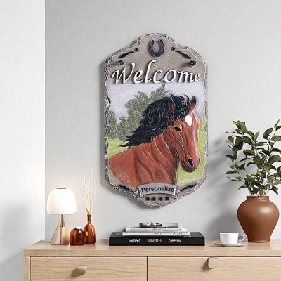 ChicFurnit Wall Art Horse Resin Slate Plaque Welcome Sign for Porch Decor, Multicolor, 13"*1"*7.75"