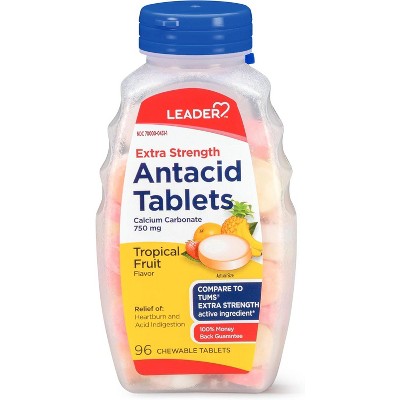 Leader Antacid 750mg Chewable Tablet Extra Strength Wintergreen, 96 Ct