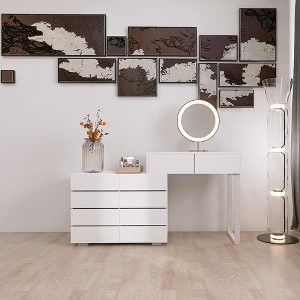 Extended Desktop 10 Drawers Chest of Drawer without Handle White Color Vanity - 1 of 4