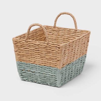 Image of Rectangular Kids' Woven Basket Smoke Green - Pillowfort™