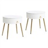 Easy Assembly End Tables with High Gloss Faux Marble Tabletops, Set of 2, Modern Fluted 2 Side Tables with Drawers, Round Coffee Tables - 2 of 4