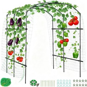 7FT Metal Garden Arch Trellis, Garden Arch Plant Support for Climbing Plants, Large Tunnel Trellis with Clips & Nylon Net for Vegetables Flowers - 1 of 4