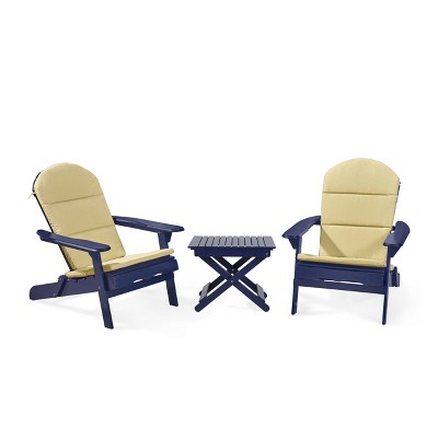 Malibu 3pc Outdoor 2 Seater Acacia Wood Chat Set with Cushions - Khaki/Navy - Christopher Knight Home