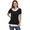 Coolmee Women Summer Tops Short Sleeve Contrast Collared Shirts Patchwork Work Blouse Tunics Tops - 3 of 4
