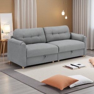 79.5" Teddy Cotton Linen 3-Seater Sofa with High-Resilience Cushions - 1 of 4
