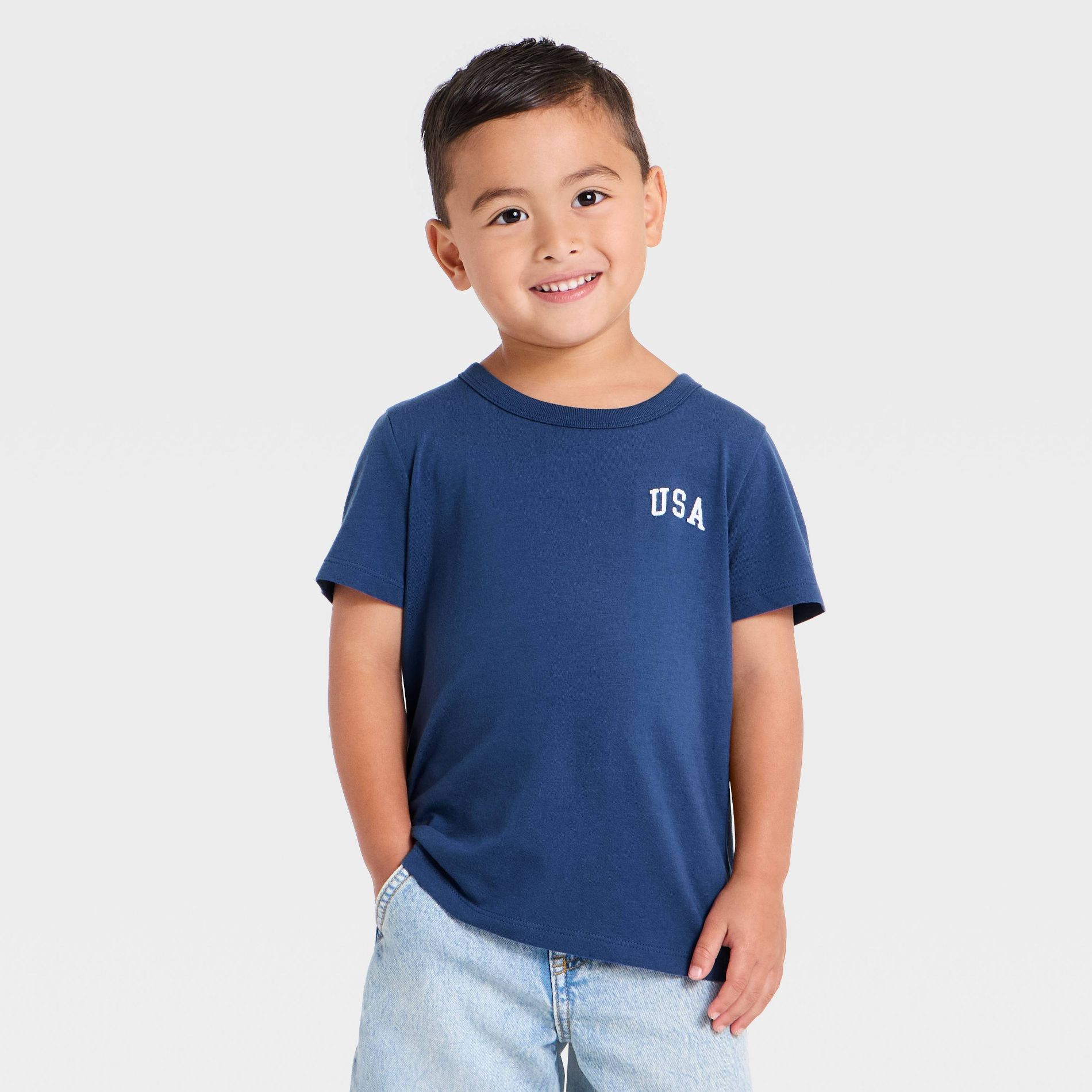 Toddler Boys' 4th of July Short Sleeve Flag Graphic T-Shirt - Cat & Jack™ Navy Blue