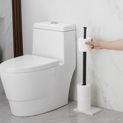Matte Black Freestanding Toilet Paper Holder with Marble Base