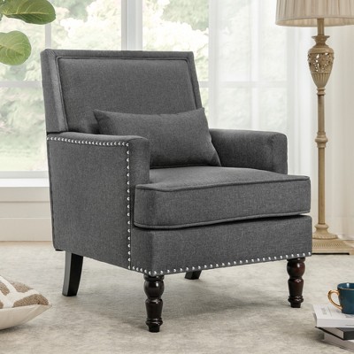 Arceso Linen Accent Chair with Arms, Comfy Upholstered Living Room Chairs, Mid Century Arm Chairs with Rivet Design, Living Room Armchair for Bedroom