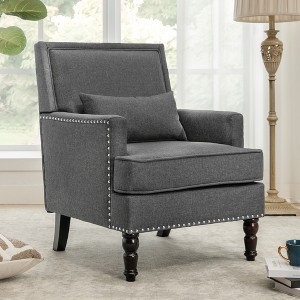 Arceso Linen Accent Chair with Arms, Comfy Upholstered Living Room Chairs, Mid Century Arm Chairs with Rivet Design, Living Room Armchair for Bedroom - 1 of 4