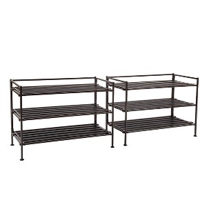 Seville Classics 3-Tier Stackable 9 Pair Espresso Resin Slat Shoe Rack Organizer (2 Pack) - 1 of 4
