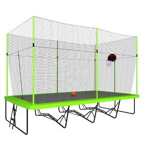 APRILSOUL 10FT by 17FT Rectangule Trampoline with Green Fabric Black Powder-coated Galvanized Steel Tubes with Basketball Hoop System - 1 of 4