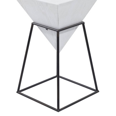 Triangular Wood and Metal Accent Table with White Top