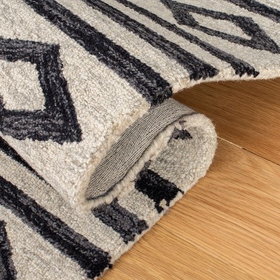 Ivory and Charcoal Handmade Wool Area Rug