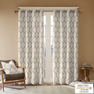 Geometric Pattern Silver Grommet Top Window Panel, Natural Appeal Textured Base Fabric Window Panel for Modern Decor Style - 1 of 4