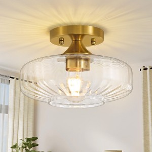 POWLIG Modern Gold Ceiling Light Fixture with Glass Shade, 9.84 inch Wide Semi-Flush Mount for Kitchen, Hallway, Bedroom - 1 of 4