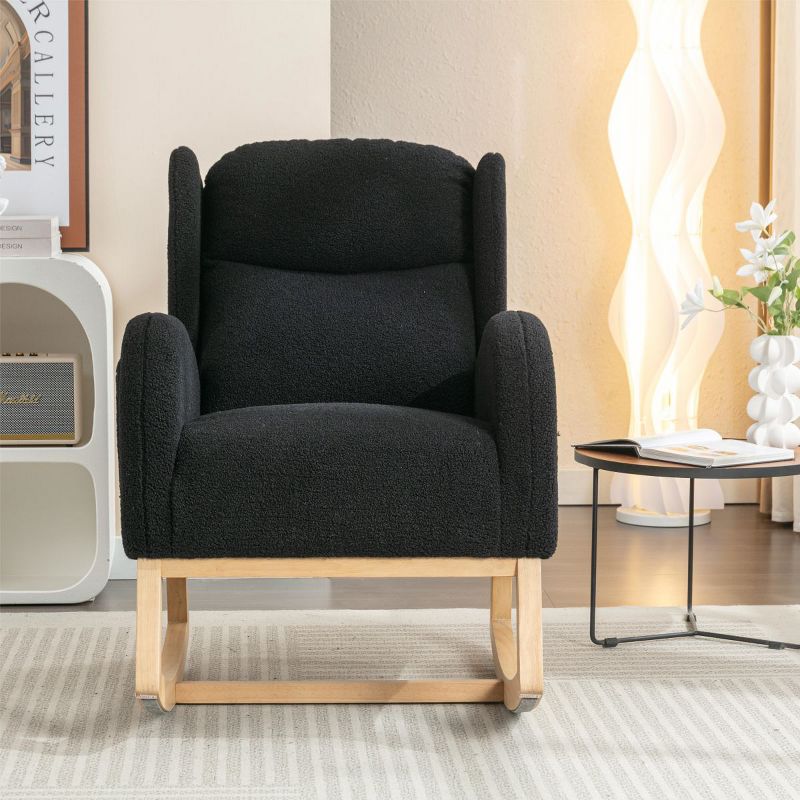 Christie Teddy Fabric Rocking Chair With with Two Side Pockets,Nursery Chair With Solid Wood for Living and Bedroom-Maison Boucle, 2 of 9