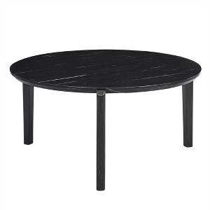 COWLOWN White Round Modern Coffee Table, Imitation Marble Top & Solid Rubber Wood Legs, Beveled Edge Design - 1 of 4