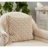 20"x20" Oversize Cotton with Macramé design Square Throw Pillow Cover Natural - Saro Lifestyle: Fringed Edge, Zipper Closure - image 3 of 3