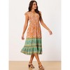 Seta T Women's Floral Flutter Sleeve V Neck Smocked High Waist Flowy Boho Dress - 2 of 4