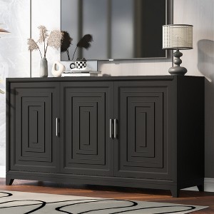 JUJABU Modern TV Console with Storage for up to 65" TVs, Entertainment Cabinet with Solid Wood Legs for Living Room - Black - 1 of 4