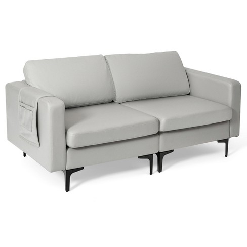 Costway Modern Loveseat Leathaire 2-seat Sofa Couch With Side Storage  Pocket Light Grey : Target