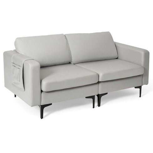 4-Seater Modern Linen Fabric Sofa with Armrest Pockets - Light Grey