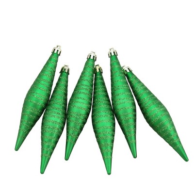  Northlight 6ct Green and Gold Glitter Striped Shatterproof Finial Drop Christmas Ornaments 5.75" (140mm) 