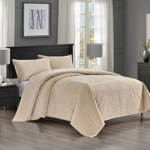 Pointehaven Heavy Weight Oversized Channel Design Velvet Quilt Set - 1 of 4