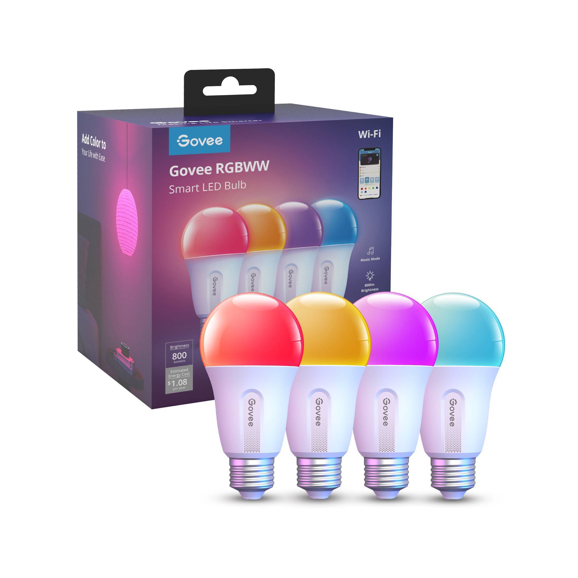 Govee Wi-Fi 800LM 2.4GHz RGBWW 4pk LED Bulb: Home Theater Accessories, Wireless Bias Lighting