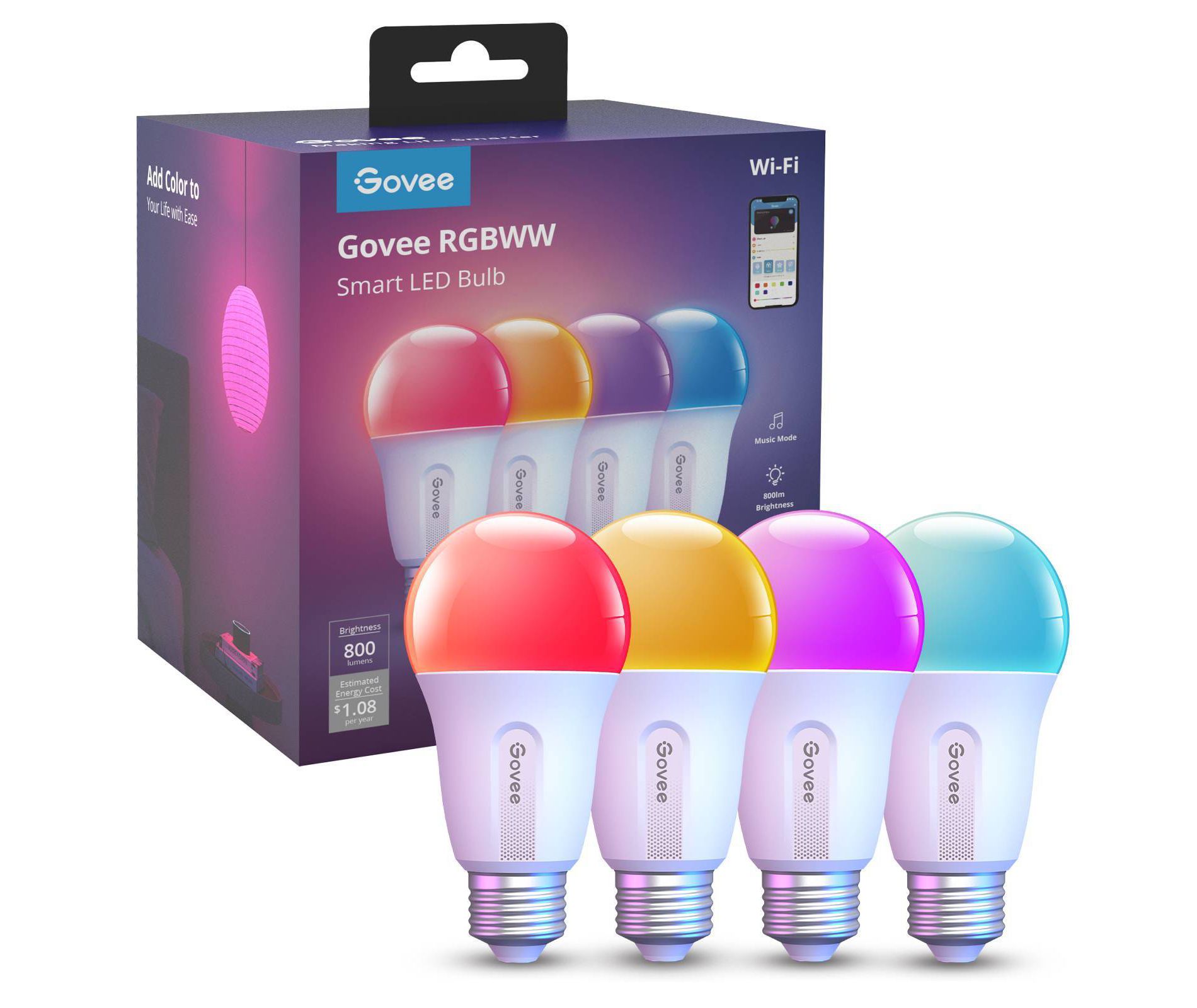 Govee Wi-Fi 800LM RGBWW 4pk LED Bulb: Home Theater Accessories, Wireless Bias Lighting
