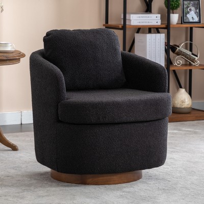 Sofa Chair, Swivel Accent Chair With Cushion, Solid Wood Round Bottom Legs, 360-Degree Armchair Swivel Chairs