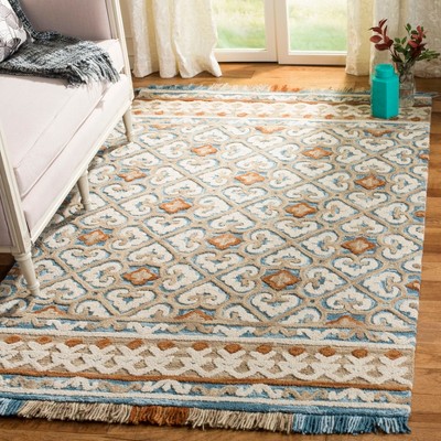 Ivory & Blue Floral Hand-Tufted Wool Blend Area Rug, 4' x 6'