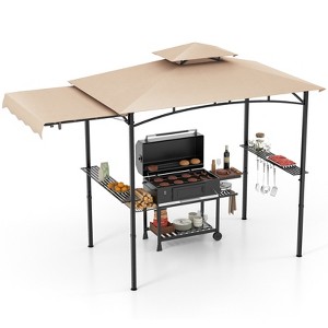 Tangkula 11 x 5 FT Grill BBQ Gazebo w/ Side Awning Double-Tiered Top 2 Side Shelves - 1 of 4