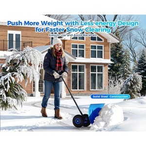 29in Wide Snow Shovel with Wheels, 20in Tall Steel Blade, 5-Position Angling Blade & Single Handle, Snow Plow for Clearing Driveway Sidewalks - 1 of 4
