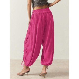 Women's Slimming Drawstring Tie - Waist Casual Loose 3/4 Pants, Comfy Elastic Waist Cropped Harem Pants for Daily Wear - 1 of 4