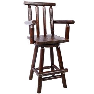 Fir Wood Swivel Bar Stool with Backrest, Footrest, and Wide Armrest for Kitchen, Dining Room, Restaurant, or Pub - 1 of 4
