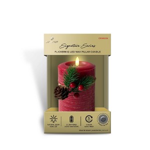 LumiPur Signature Christmas Collection Flickering Flameless LED Wax Pillar Candle Red - 1 of 4