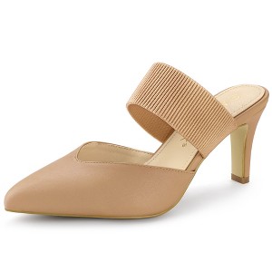 Allegra K Women's Pointed Toe Elastic Strap Slip-On Stiletto Heels Mules - 1 of 4