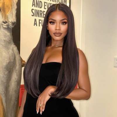 Jessie's Wig 22 Inch Straight Wig Middle Length Synthetic Hair 13x3.5 Lace Wigs Brown Color 1 Pc/Pack