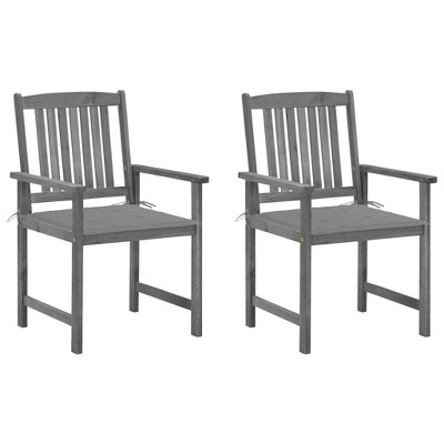 vidaXL Acacia Wood Patio Chairs with Gray Wash Finish and Cushions - Set of 2