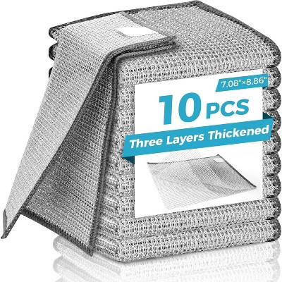 10 Pcs 3-Layer Metal Dish Cloth, Multipurpose Wire Dishwashing Rag,Kitchen Cleaning DishRags