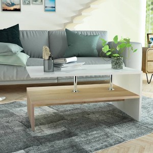 vidaXL Coffee Table Engineered Wood 35.4"x23.2"x16.5" Oak and White - 1 of 4