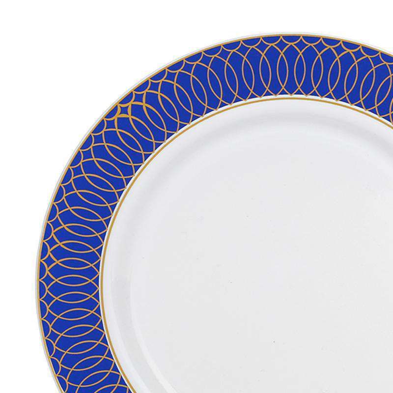 Smarty Had A Party 10.25" White with Gold Spiral on Blue Rim Plastic Dinner Plates (120 plates), 2 of 5