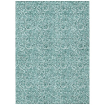 Teal Blue And Aqua Floral Washable Indoor Outdoor Area Rug