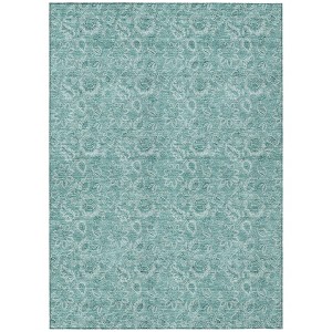 Teal Blue And Aqua Floral Washable Indoor Outdoor Area Rug - 1 of 4