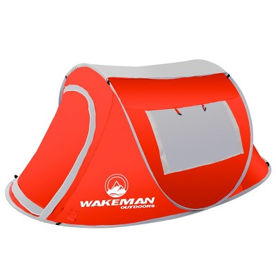 Pop-up Tent - 2 Person Water-Resistant Barrel Style Tent for Camping with Rain Fly and Carry Bag - Sunchaser 2-person Tent By Wakeman Outdoors (Red)